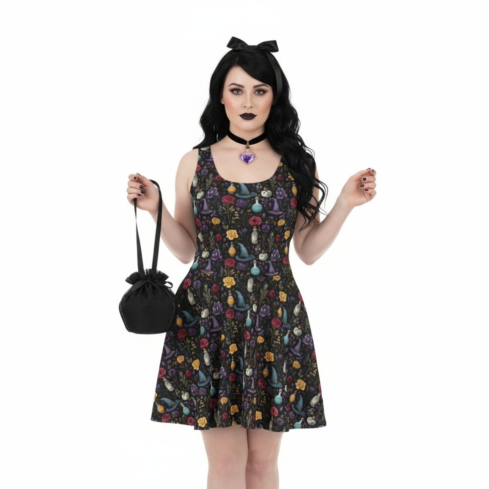 Whimsigoth Witchy Goth Fit & Flare Dress - Picture 12 of 14